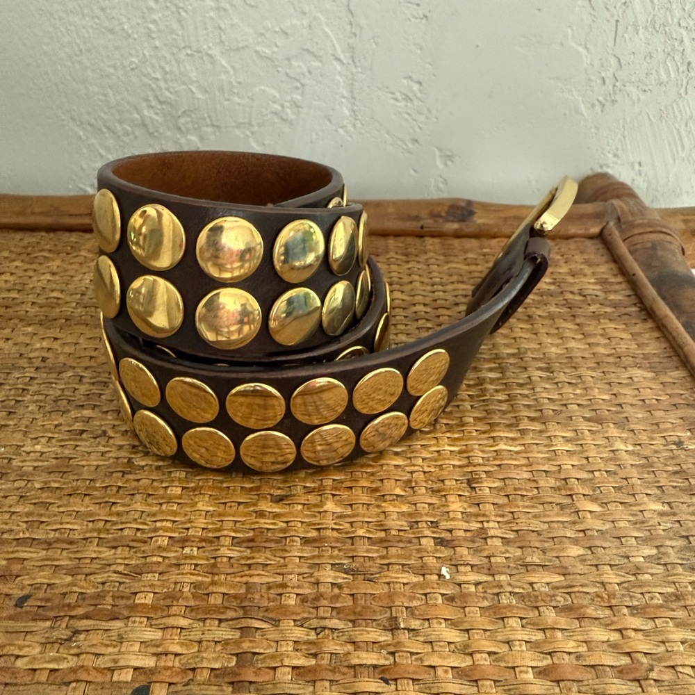 Francogiarri Genuine Leather Gold Studded Belt. Size 80/32. Brown Good Condition